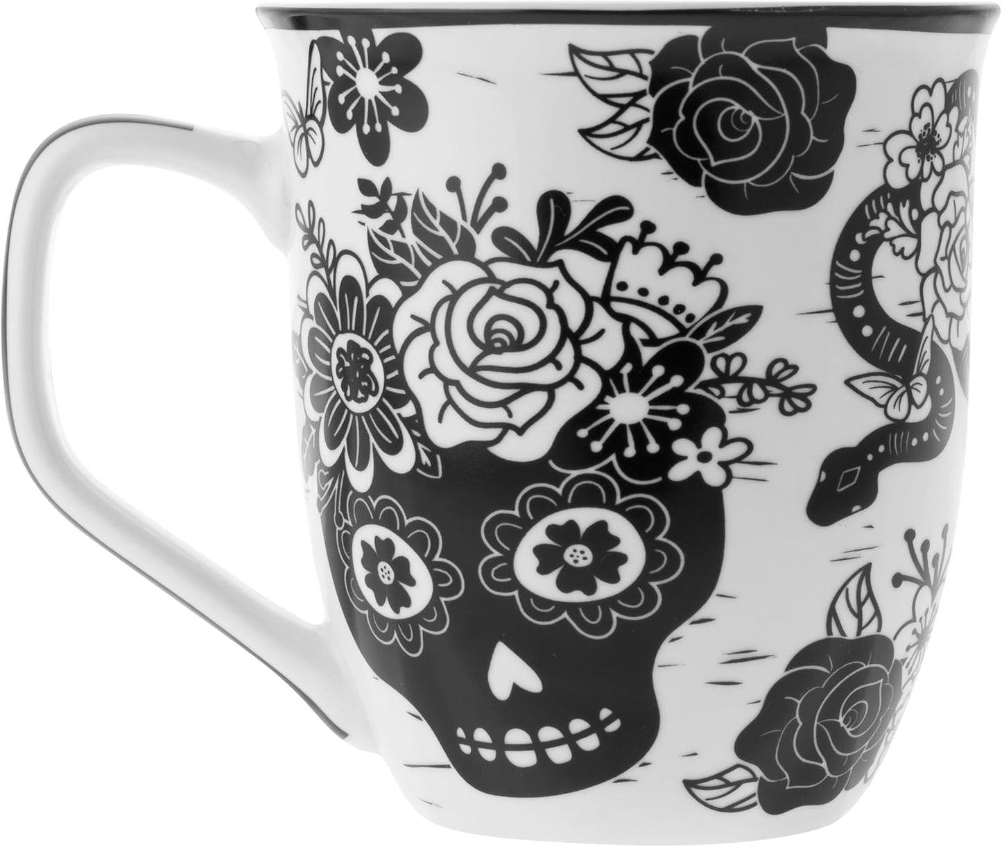 Karma Gifts 14 oz Black and White Boho Mug Sugar Skull - Cute Coffee and Tea Mug - Ceramic Coffee Mugs for Women and Men