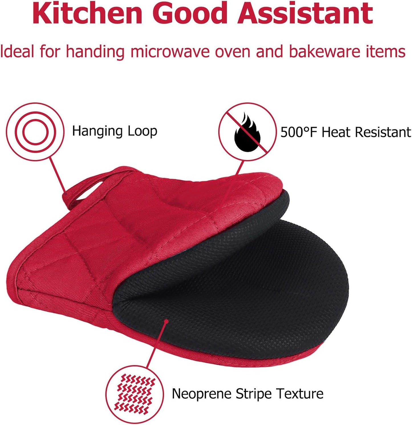 Oven Mitts and Pot Holders Set, Pack of 4, Heat Resistant Silicone Kitchen Mini Oven Mittens for 500 Degrees, Mini Oven Gloves and Hot Pads for Baking Grilling Barbecue Microwave Machine Washable