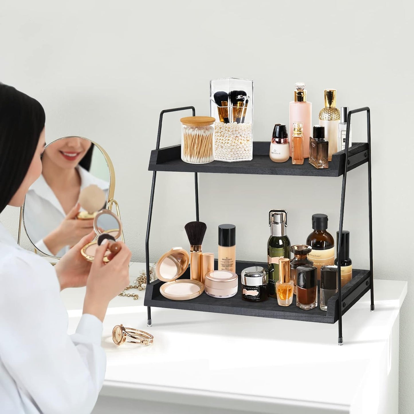 Yusepure Coffee Bar Accessories and Organizer Countertop, Coffee Station Organizer Kitchen Counter Shelf Organizer,Coffee Condiment Storage,Cup Lid Holder Countertop Shelf for Bathroom (Black)