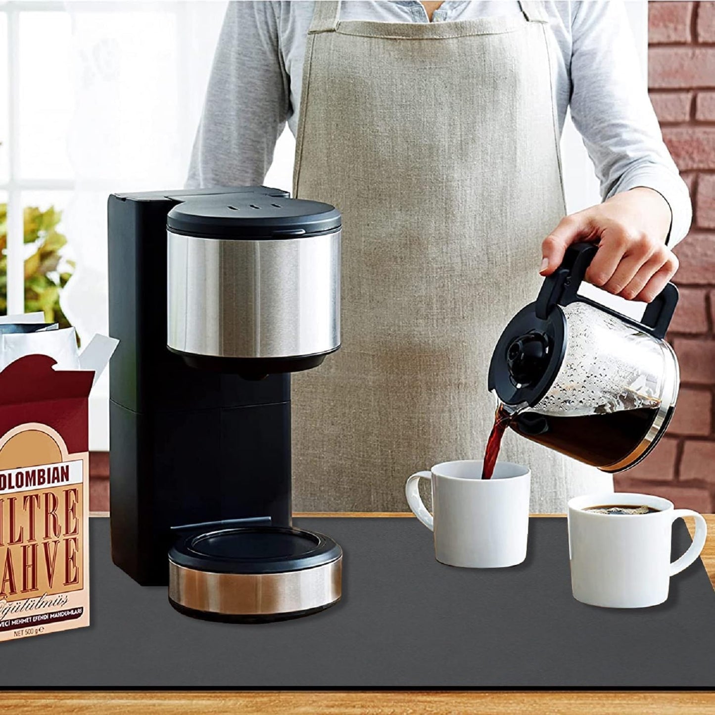 Coffee Mat 15.7*19.7 Inch, 50*40cm Dish Drying Mat for Kitchen Counter Bar, Stain Hiding Rubber Backed Absorbent Bar Mat Pad, Dark Grey (5)