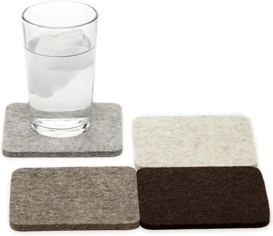 Graf Lantz - Bierfilzl Merino Wool Square Coasters Set of 4 - Earth (4"x4"x5mm) - Absorbs 30% of Weight - Natural German Wool - Heat Resistant, Sustainable, Reusable - Home Decor, Coffee Table Decor