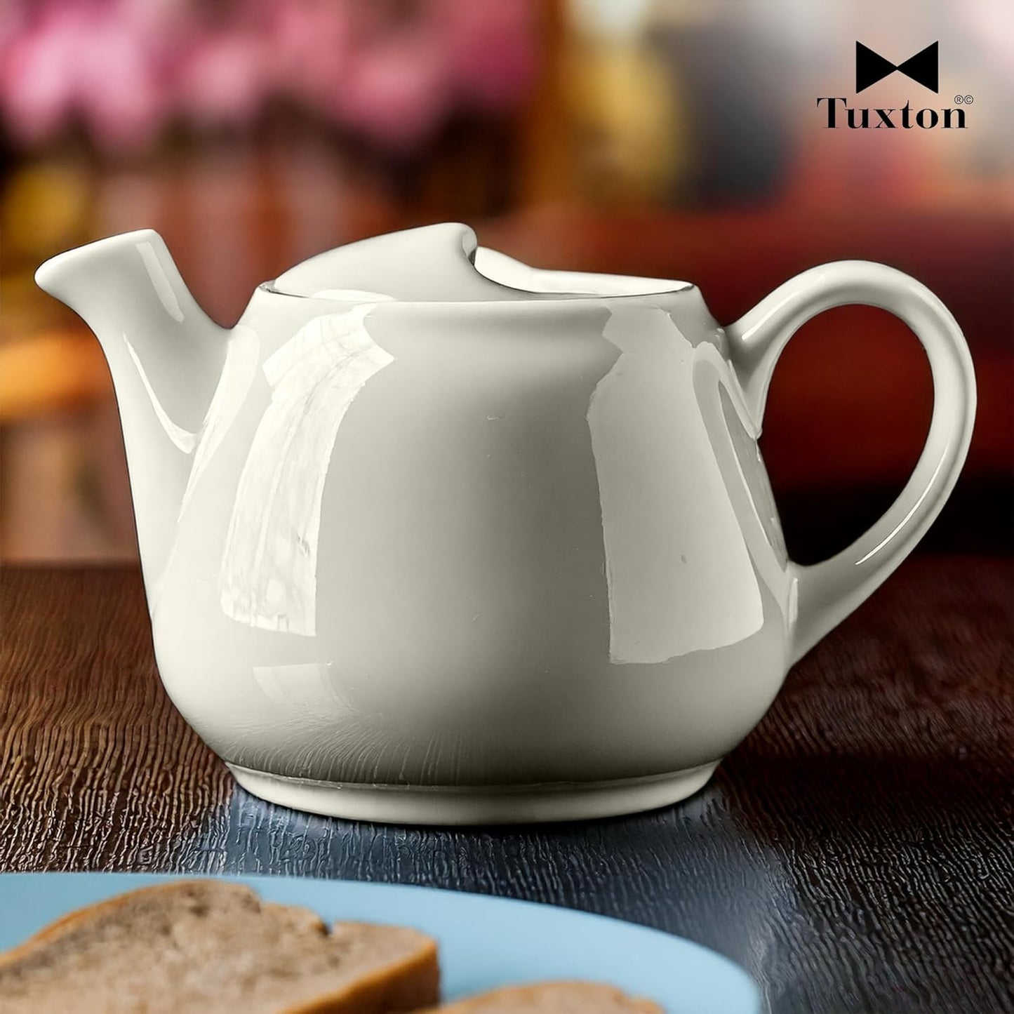 Tuxton China BET-1001 Teapot, 10 oz., 3-3/8"H, Without Lid, Microwave and Dishwasher Safe, Oven Proof, Fully Vitrified, Ceramic, TuxCare, Healthcare, American White/Eggshell, Pack of 6