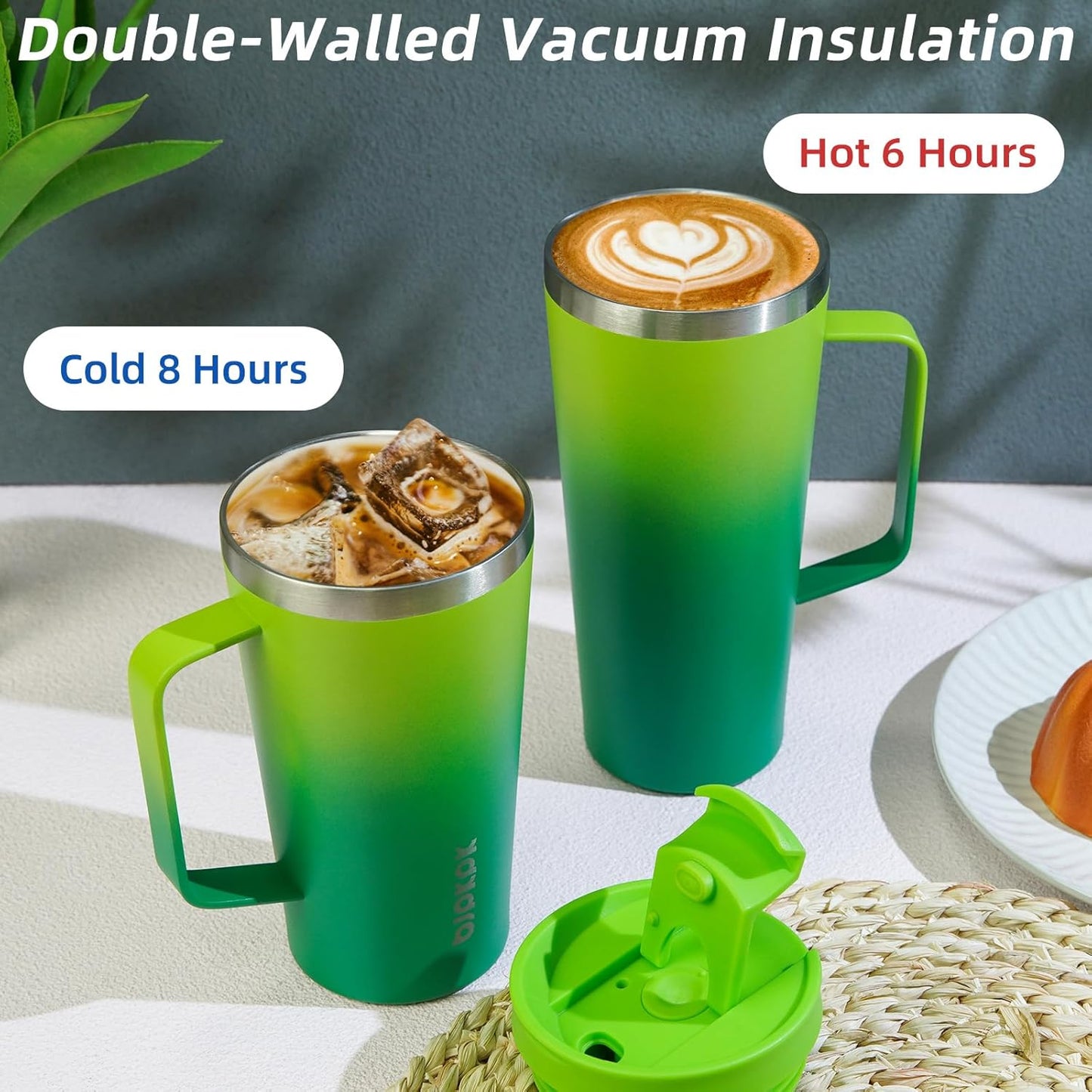 BJPKPK Insulated Tumbler with Handle, 22oz Insulated Tumblers with Lid and Straw, Stainless Steel Metal Water Bottles, Coffee Travel Mugs, Cups, Bamboo Grove