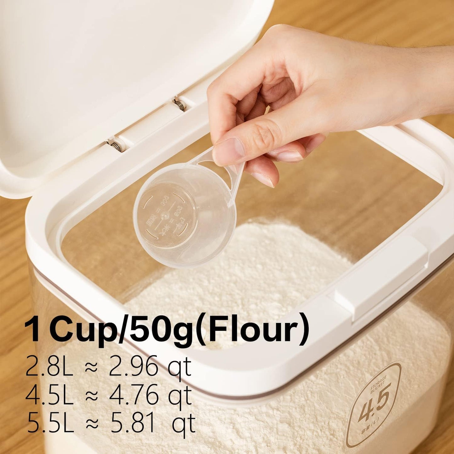 Flour Container - 5.5 L /5.81qt/5kg Large Flour Dispenser Keep Your Flour Fresh and Dry Easily with Kitchen Essential