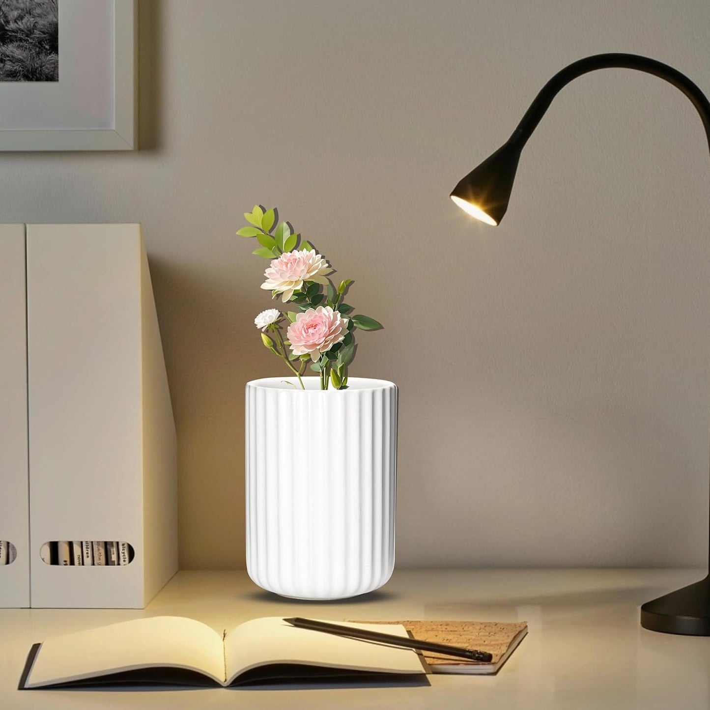 Ceramic Spoon Holder for Coffee Bar, Upright Tea Spoon Holder Cup, Coffee Stirrers Straws Stir Stick Holder, Fish Belly White Fluted Surface