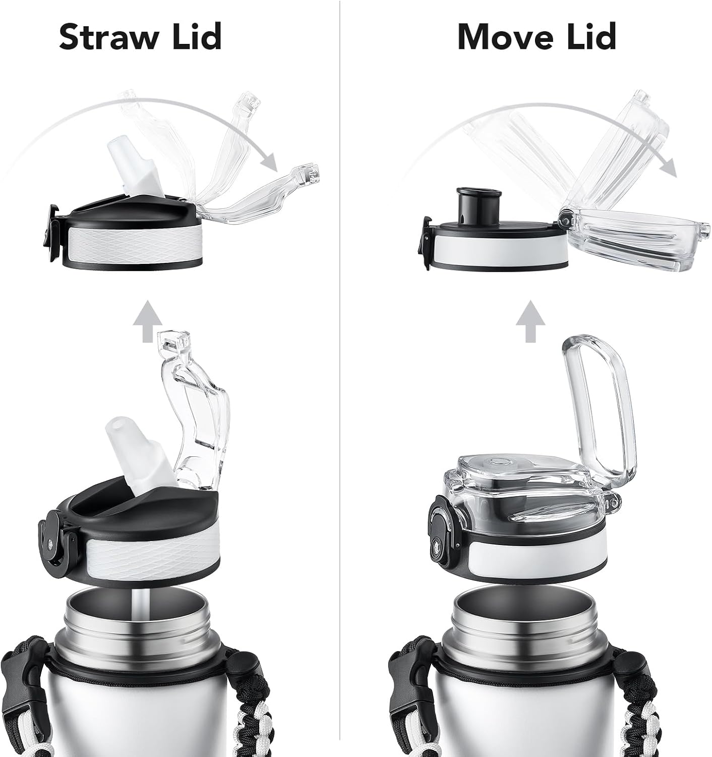 GOSWAG Insulated Sports Water Bottle, 24oz 2 Lids(with Straw/No Straw), Stainless Steel Water Bottles with Paracord Handle, Insulated Bottle with Double-Wall Vacuum Insulation