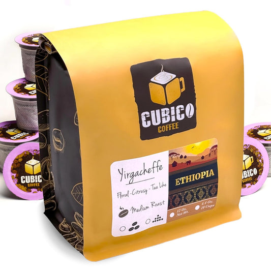 Ethiopian Yirgacheffe Coffee, Single Serve Coffee Pods, Premium Ethiopia Yirgacheffe Single Origin Fresh Roasted Coffee | K-Cup Compatible Brewers | Cubico Coffee | 10 Count