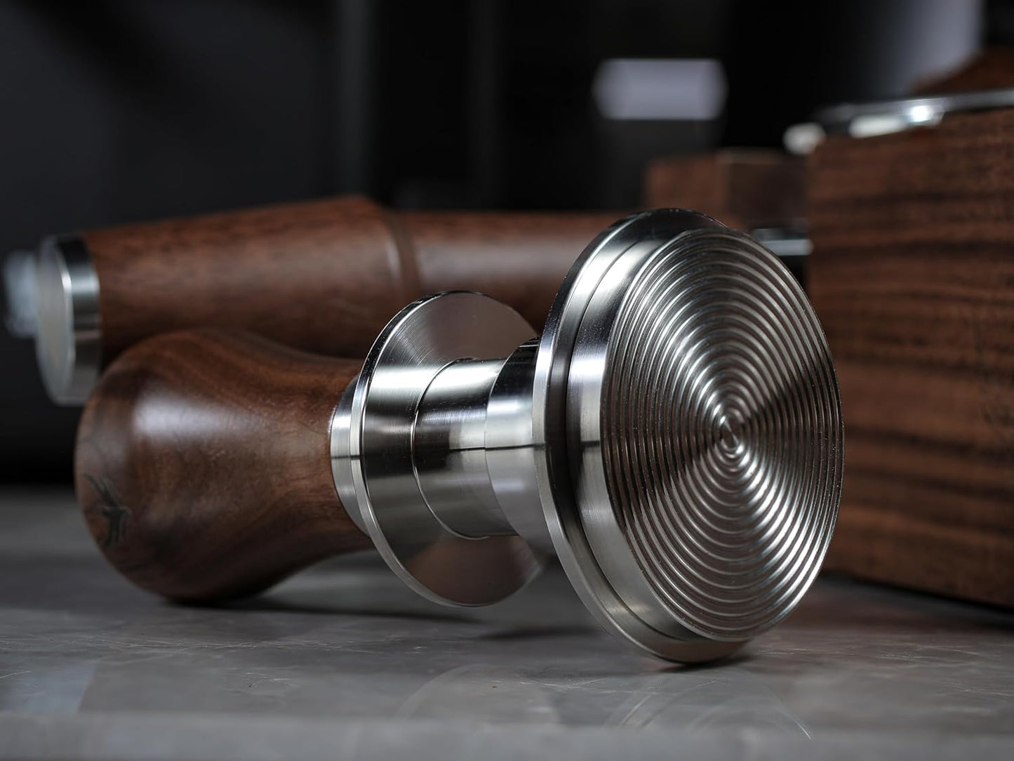 58.5mm Tamper with Walnut Handle Self-Leveling & Double Spring Loaded Calibrated Design Fits 58mm Portafilter Basket for Precise Consistent Shots