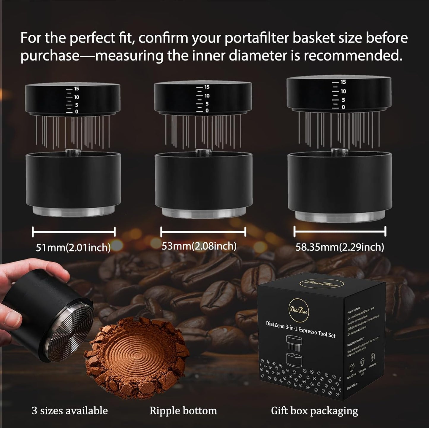 53MM Espresso Accessories - WDT Tool, Coffee Distributor & Tamper set with 3-in-1 Design, 304 Stainless Steel Premium Coffee Accessories for Home Baristas & Beginners
