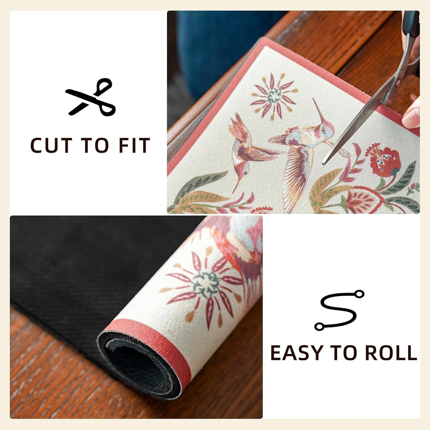 Dish Drying Mat, Absorbent Coffee Mat Rubber Backed, Soft Silicone Dish Drying Mat for Kitchen Counter or Sink for Kitchen Bathroom Coffee Bar (Birds and Flowers, 12 x 16 Inches)