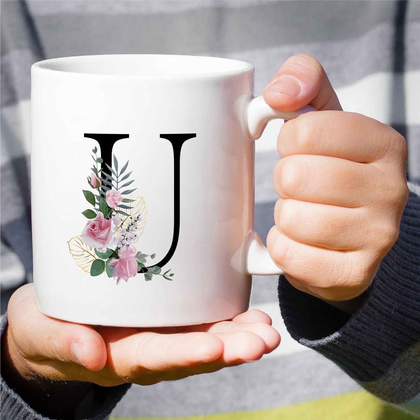 Retreez Initial A-Z Floral Botanical Bouquet Alphabet Monogrammed Monogram Mug 11 Oz Ceramic Tea Coffee Mugs - Appreciation Thank You Wedding Birthday Gifts for her friend coworker sister - U Initial