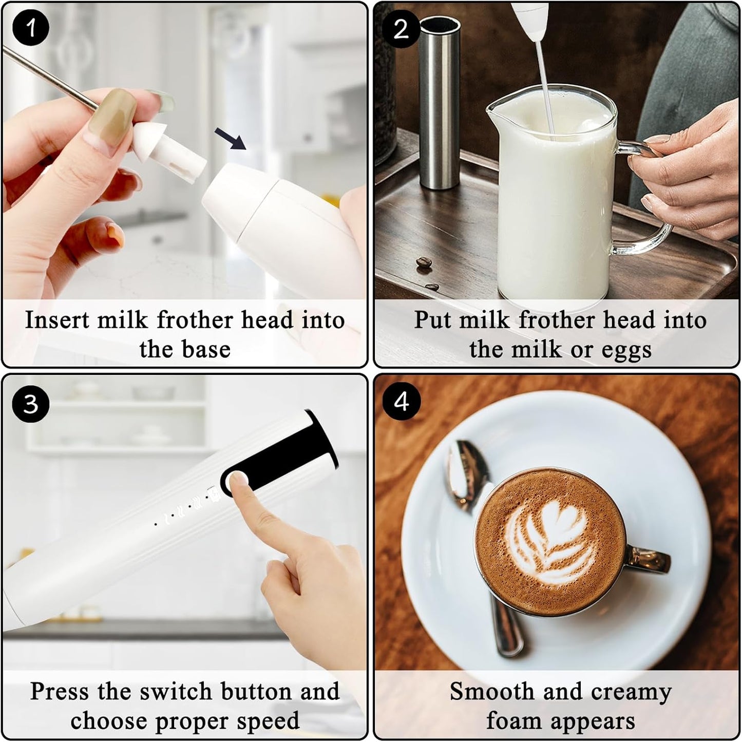 Double Whisk Milk Frother Handheld USB-C Rechargeable Electric Drink Mixer White,3 Speeds Adjustable Coffee Foamer Drink Whisk for Lattes, Matcha, Hot Chocolate, Egg, Matcha