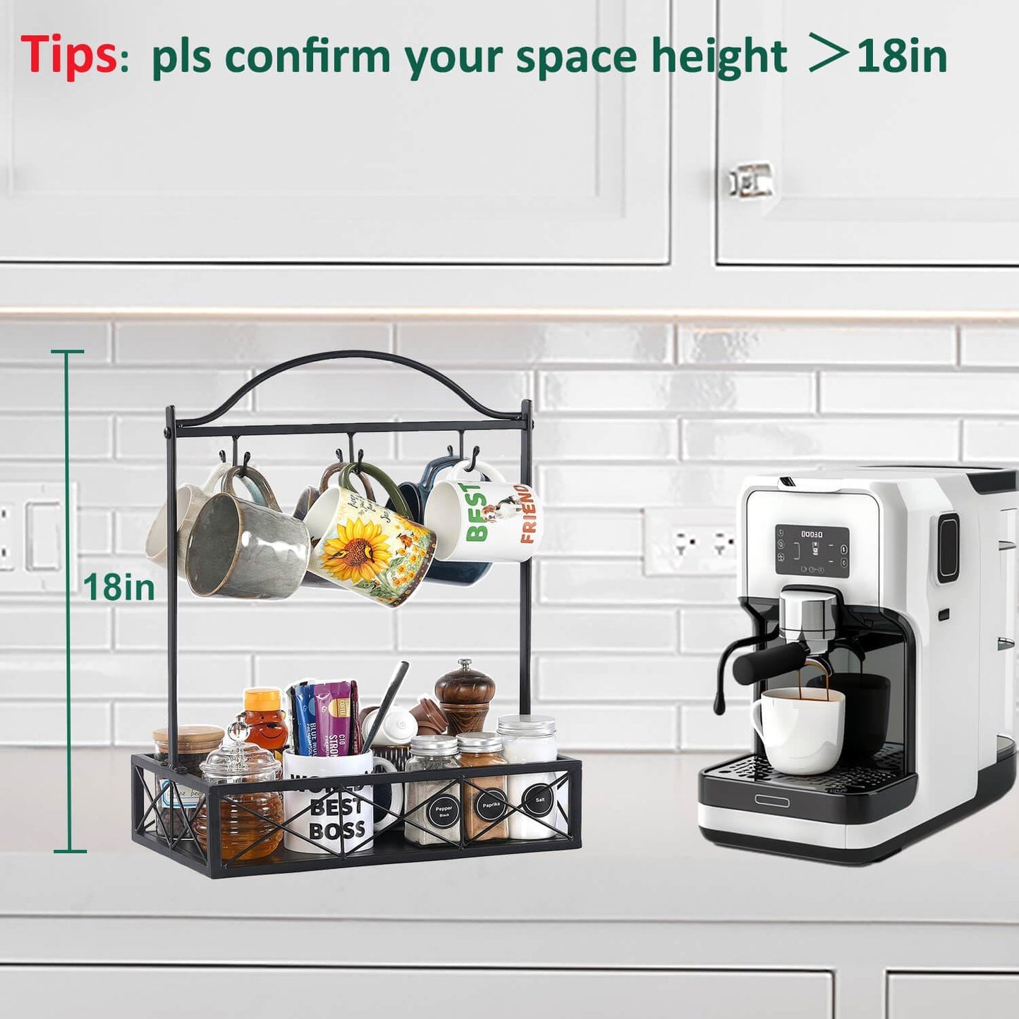 Coffee Mug Holder, 6 Big Capacity Cup Holder for Countertop, Cup Rack Organizer,Mug Tree with Storage Base for Coffee Bar Accessories (Large)