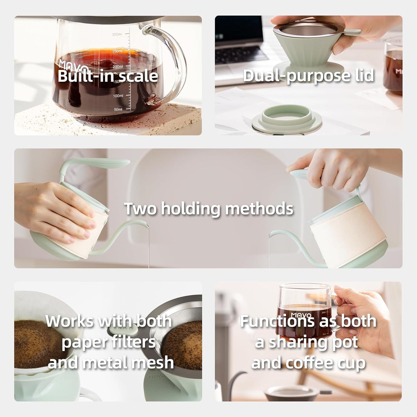 Pour Over Coffee Maker Set, Pour Over Kettle, Coffee Dripper, Glass Coffee Server with Scale, Stainless Steel Filter (Orange)