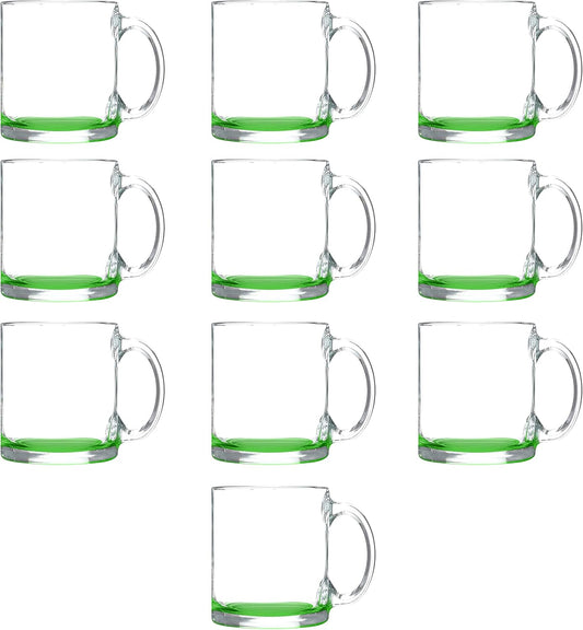 Libbey Clear Glass Coffee Mugs 13 oz. Set of 10, Bulk Pack - Perfect for Coffee, Tea, Espresso, Hot Cocoa, Other Beverages - Green Bottom