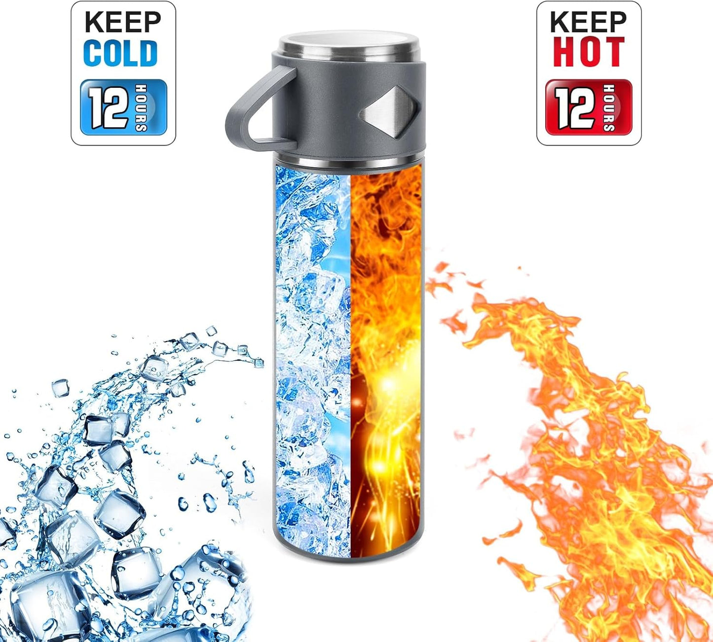 Stainless Steel Thermo 700ml/23.7oz Vacuum Insulated Bottle with Cup for Coffee Hot drink and Cold drink water flask.(Gray,Single)