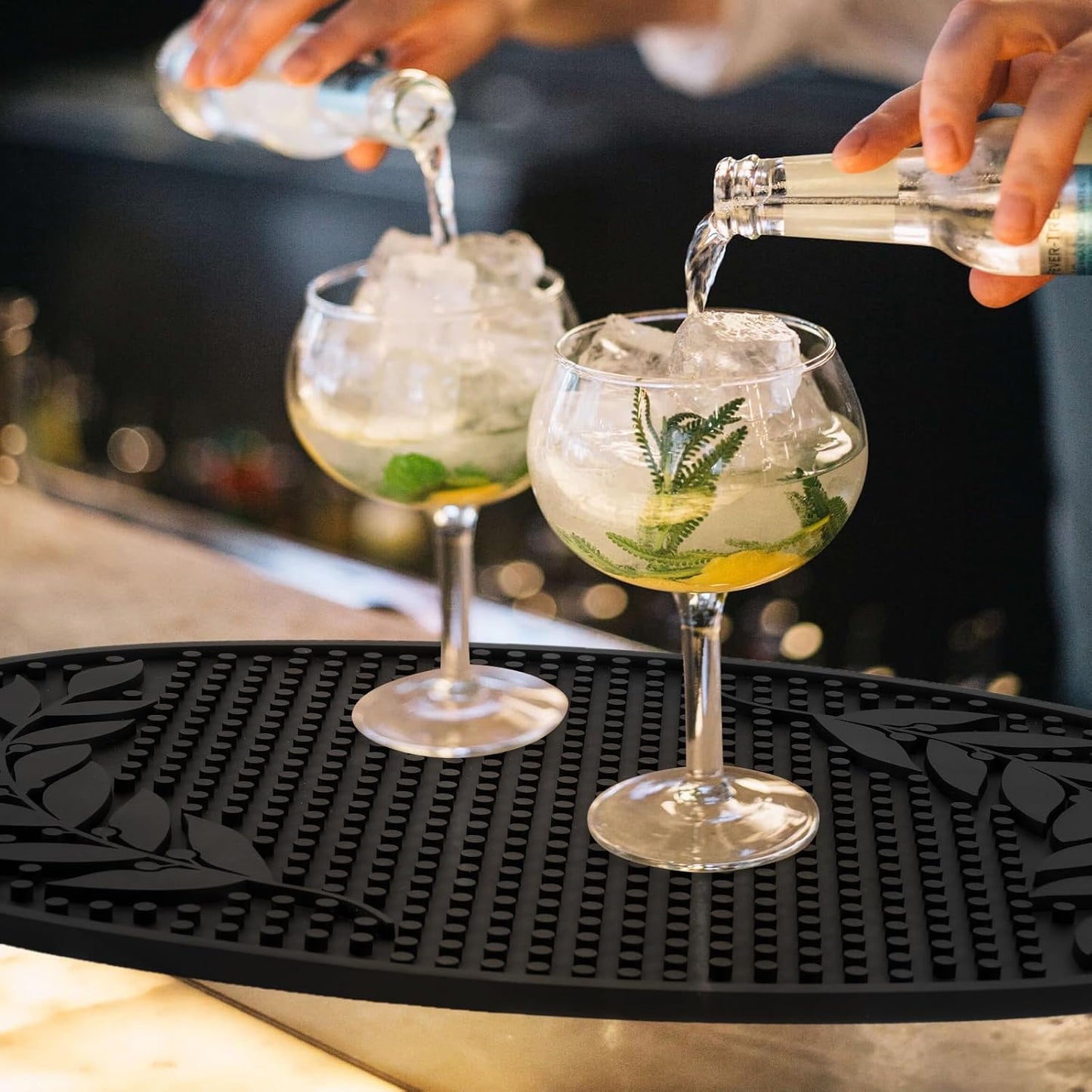 Bar Mat for Countertop 18in x 12in Large - Thick Durable Non-Slip Spill Rubber Bar Mats for Bartending - Personalized Custom Oval Bar Mat for Home Bar Barista