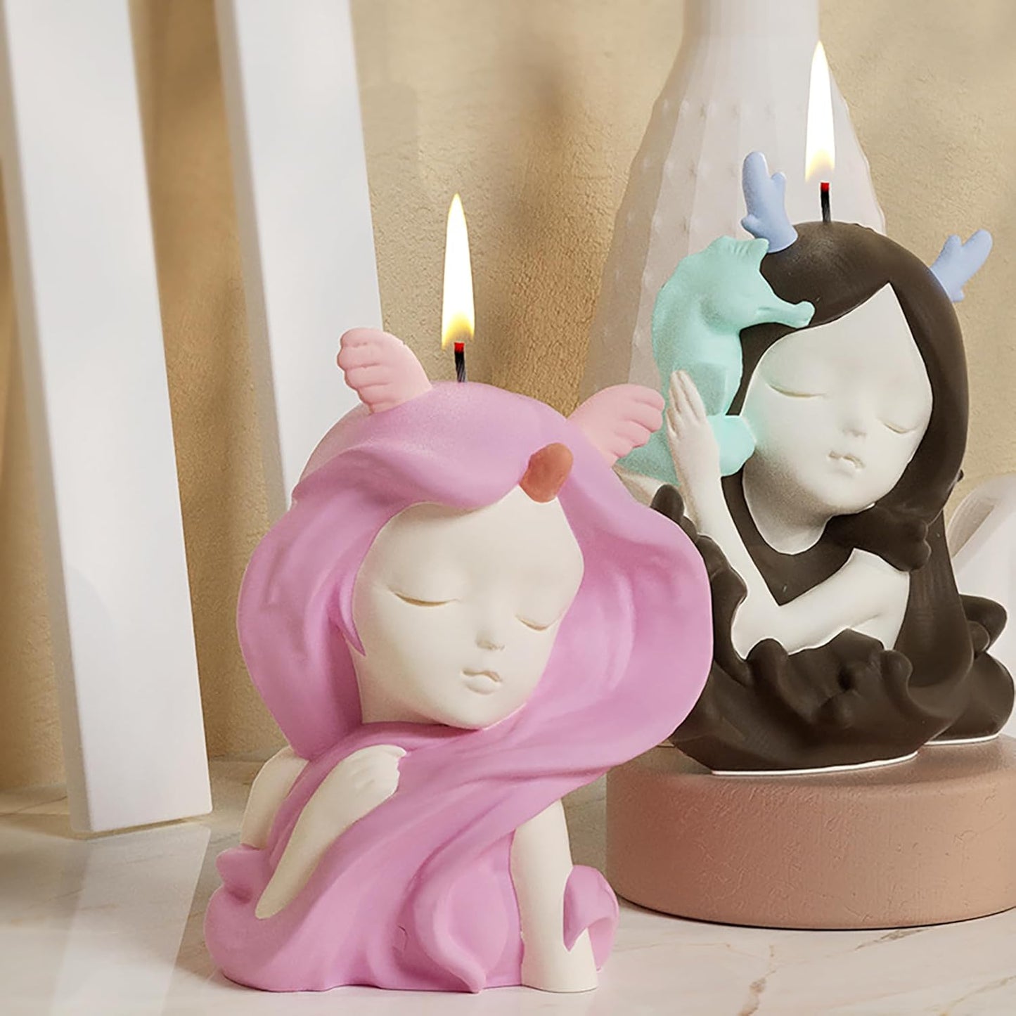 3 Pack Sleep Beauty Candle Mold - Resin Casting Silicone Molds for Home Decor & Candle Making Wave Spiral Mold