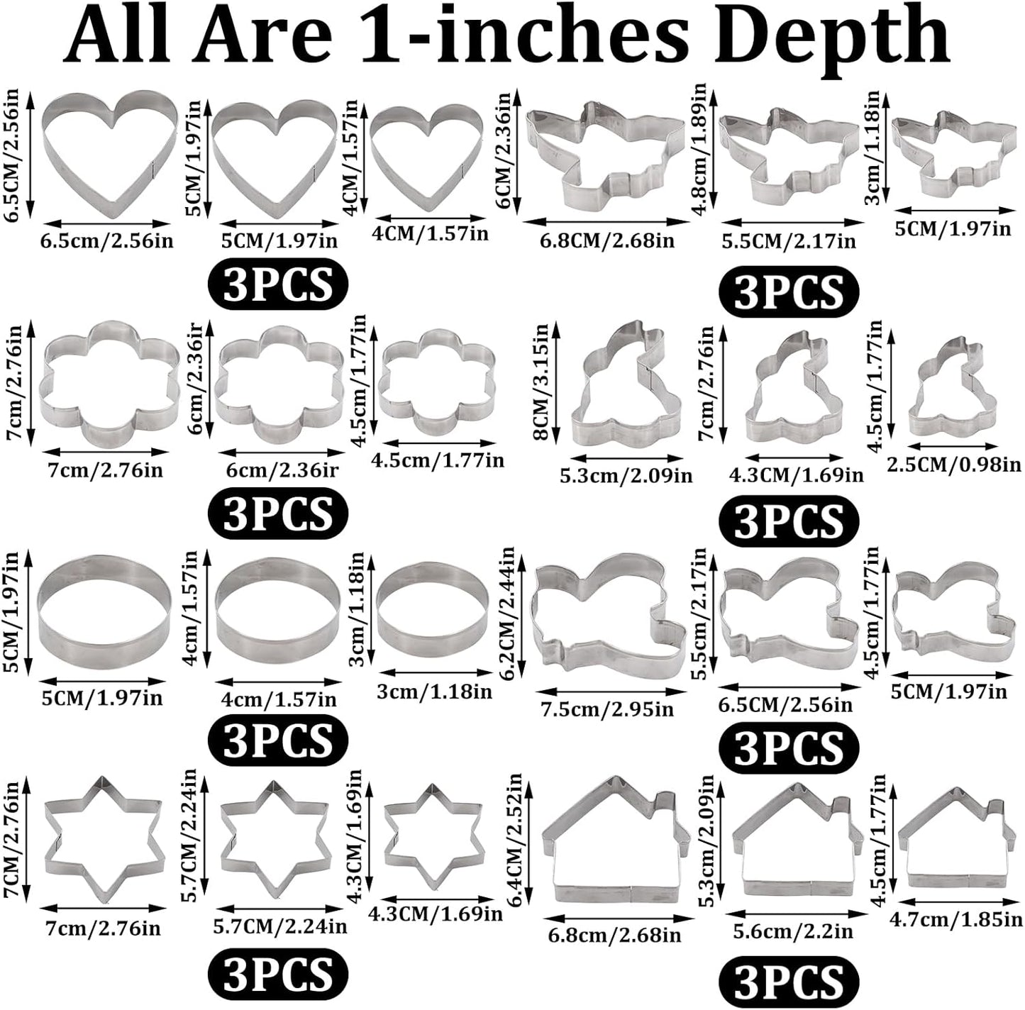 Metal Cookie Cutters Set 24 Pieces, Cookie Cutter -Heart, Star, Round, Flower, Animals for Valentine'S Day Christmas Holiday