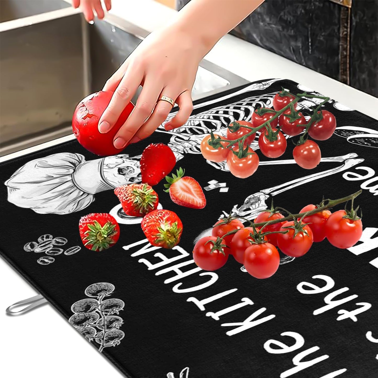 Halloween Skeleton Dish Drying Mat 18 X 24 Inch The Kitchen Is The Heart Of The Home For Kitchen Counter Reversible Dish Drying Pad Water Absorbing And Drying Mat For Kitchen Coffee Bar Decoration