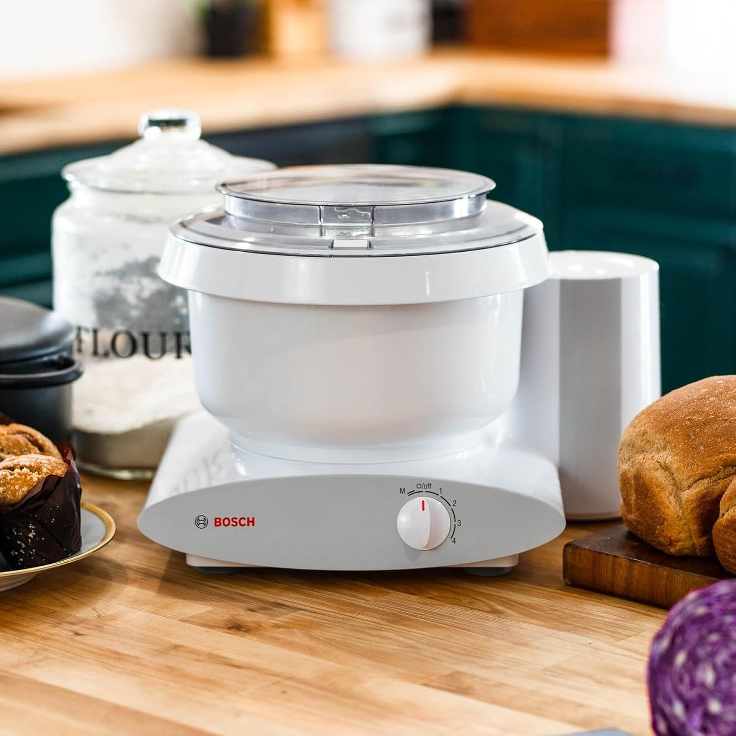 Bosch Universal Plus Stand Mixer 500 Watt, 6.5 Quarts with Wire Whips, Dough Hook & NutriMill Dough Hook Extender Bundle