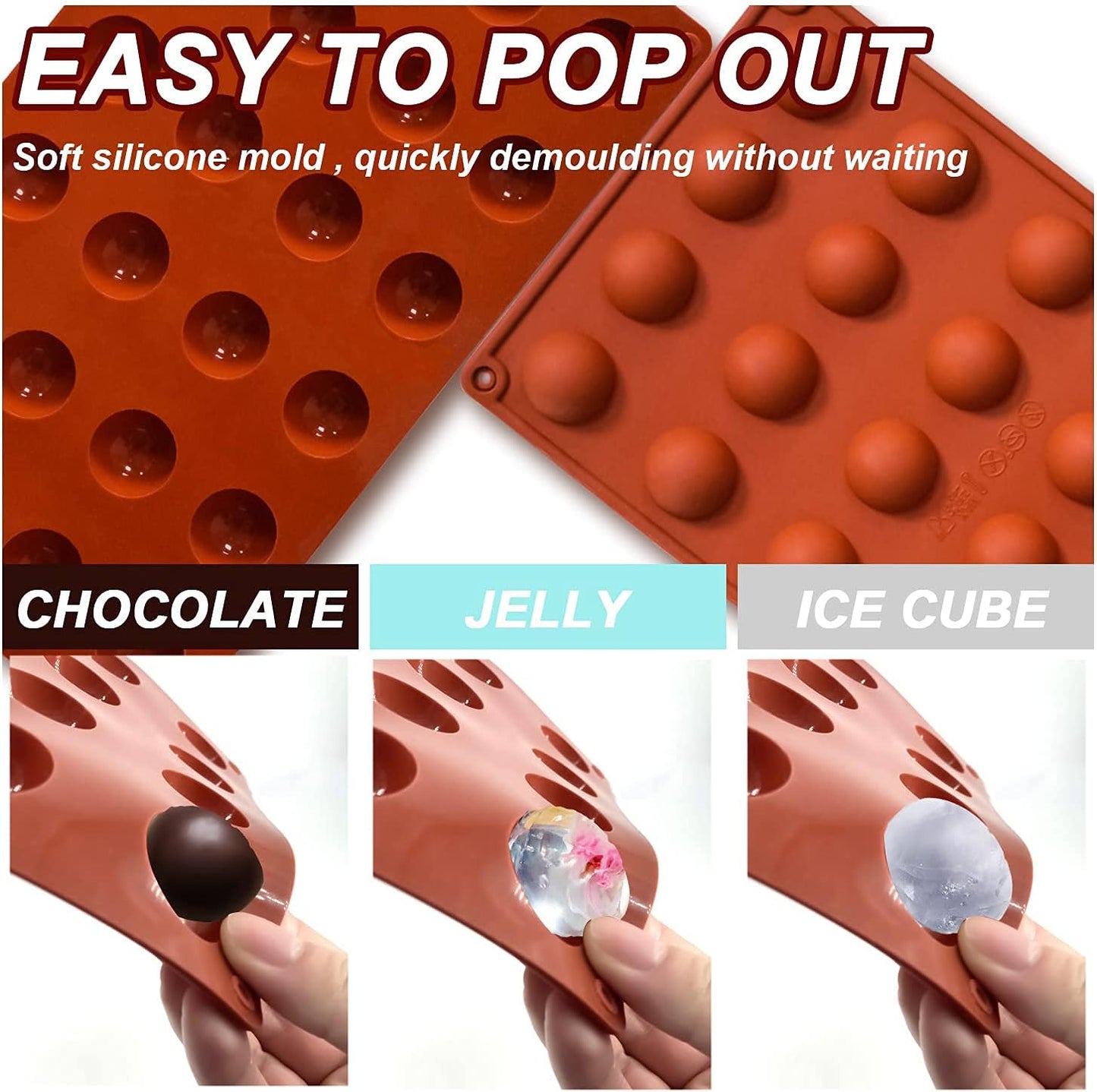 Semi Circular Silicone Molds, Non-Stick Silicone Chocolate Molds,3 Packs Baking Molds for Making Chocolate, Cake, Jelly, Desert, Biscuit, Dome Mousse (6 Cups, 15 Cups and 24 Cups)