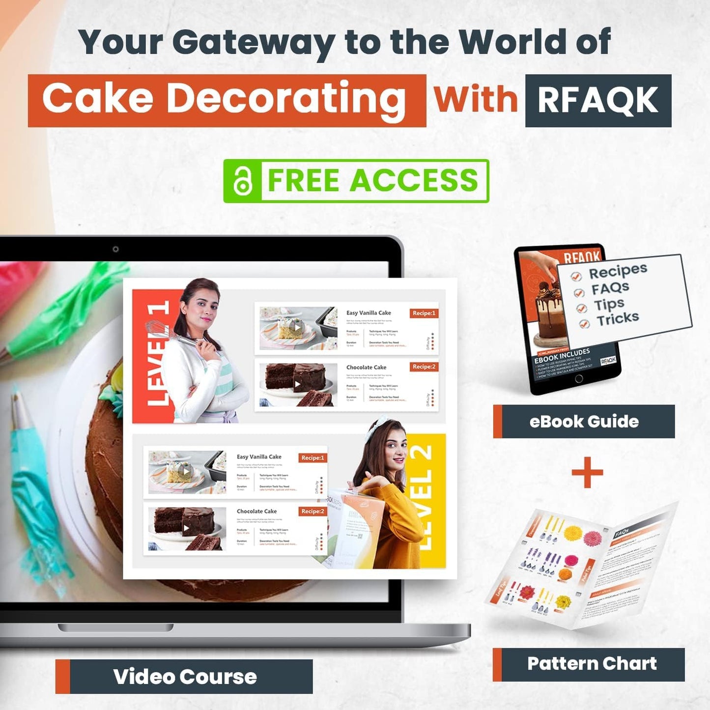 RFAQK 50PCs Cake Decorating Supplies Kit with 12" Aluminum Rotating Cake Turntable Stand, Professional Leveler, Straight & Offset Spatulas, 10 Numbered Icing Tips & Bags