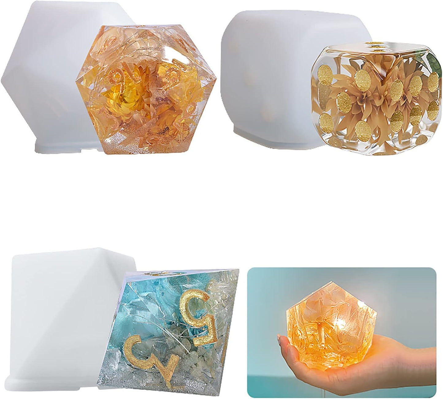 4 Pack Resin Mold Set - 4 Inch Dice, Triangle, Pentagon, 3D Candle & Chocolate Mold for Resin Candle & Soap Making