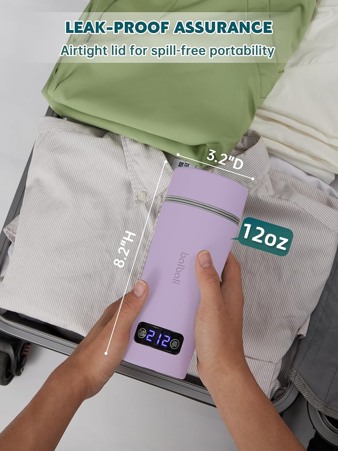 balbali Dual Voltage Travel Kettle 100-250V - 12oz Portable Water Boiler/Warmer/Heater for Boiling Water - 4 Preset Temperature Control Portable Tea Kettle Electric Travel - Purple