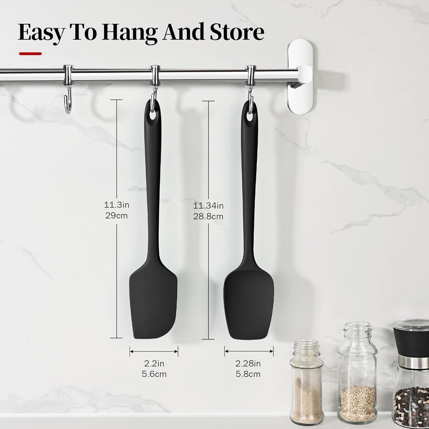 600ºF Heat Resistant Spatulas, High Heat Food Safe Semless Kitchen Silicone Scraper Set for Cooking Baking Mixing Scraping Stirring Nonstick Cookware Pan Bowl (2Pcs,Black)