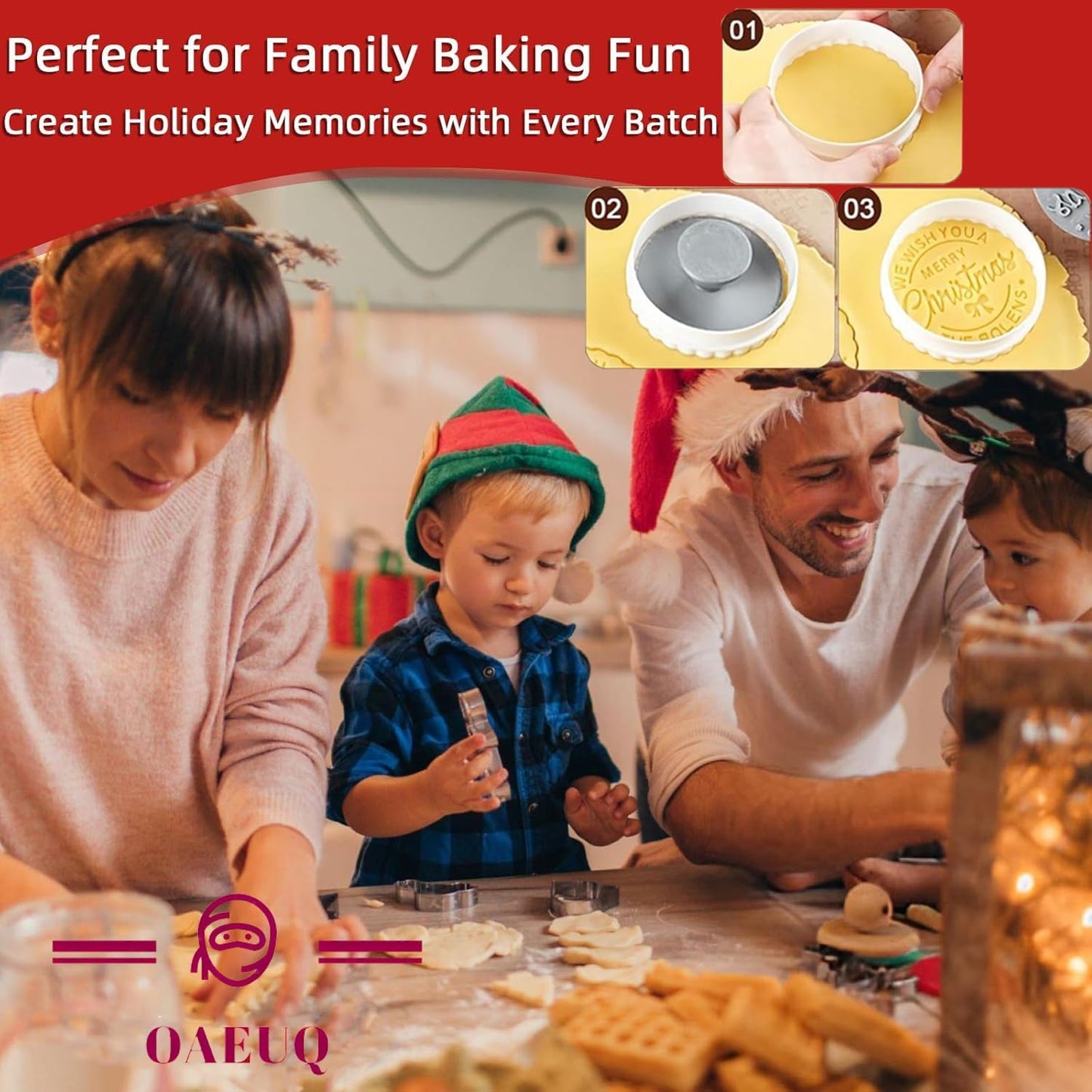 Personalized Family Cookie Stamps Customizable Last Name 3D Christmas Cookie Stamps For Fondant Frosting Decorating Cakes Molasses Cupcakes Great Baking Gift for Beginning Bakers