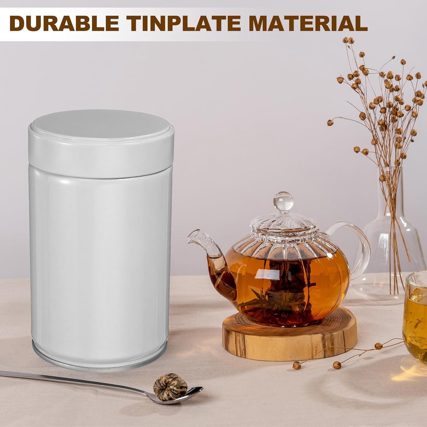 uxcell 2Pcs Round Tea Canisters, 5" x 3" Airtight Metal Tea Containers for Loose Tea, Coffee Beans, Spices - Durable, Compact, and Stylish Storage Tea Tin (White)