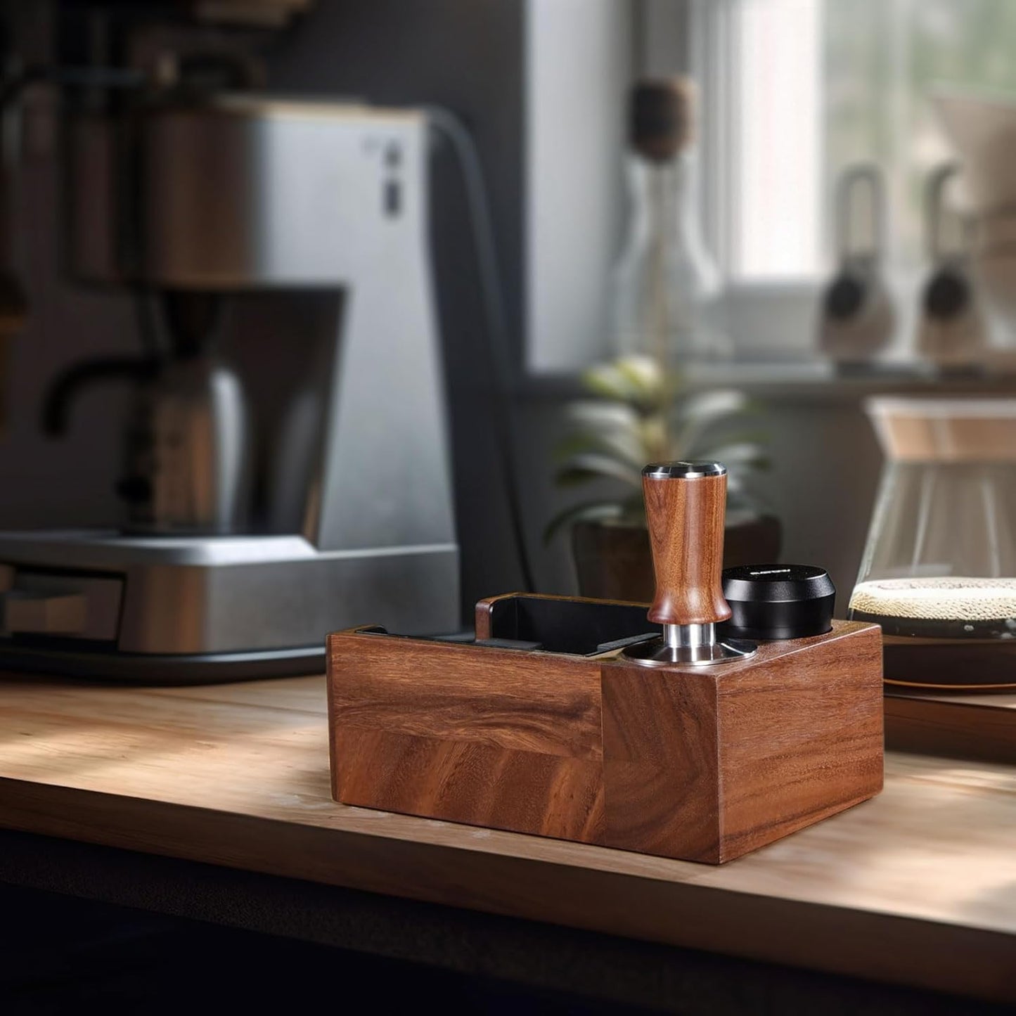 58.5mm Espresso Hand Tamper, Dual Calibrated Spring Loaded Coffee Tamper with Stainless Steel Ripple Base, Pro-barista 30lbs Espresso Tamper with Red Rosewood Handle Fits 58mm Portafilter