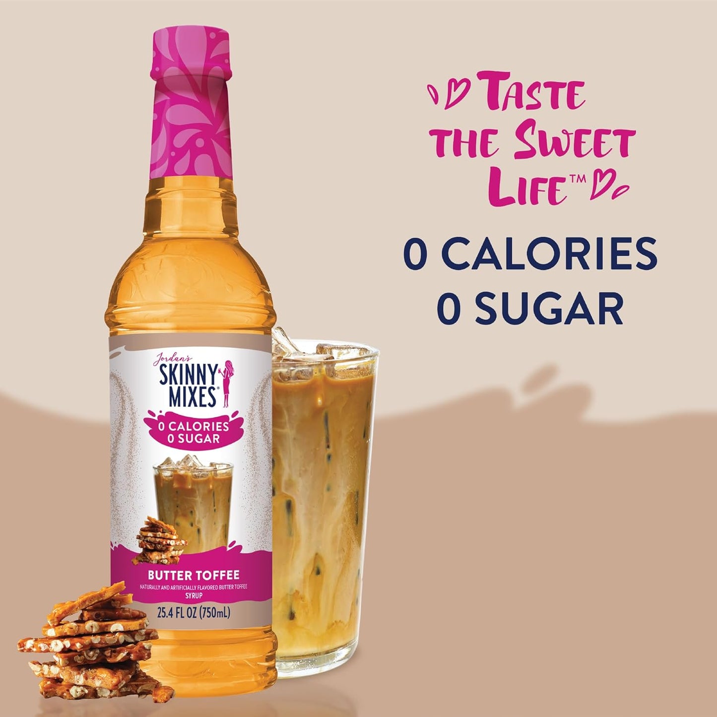 Jordan's Skinny Syrups Sugar Free Coffee Syrup, Butter Toffee Flavor Drink Mix, Zero Calorie Flavoring for Lattes, Protein Shake, Food & More, Gluten Free, Keto Friendly, 25.4 Fl Oz, 1 Pack