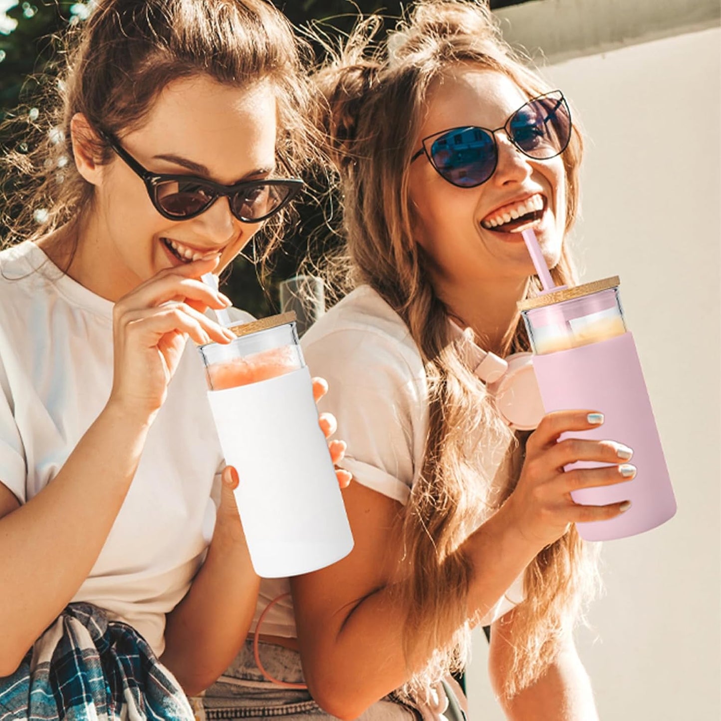 Tronco 20 oz Glass Tumbler with Lid & Straw - Iced Coffee Cup & Smoothie Cup With Silicone Sleeve | BPA-Free, Dishwasher Safe | Reusable Glass Cups with Bamboo Lids and Straws (Yellow 1 Count)