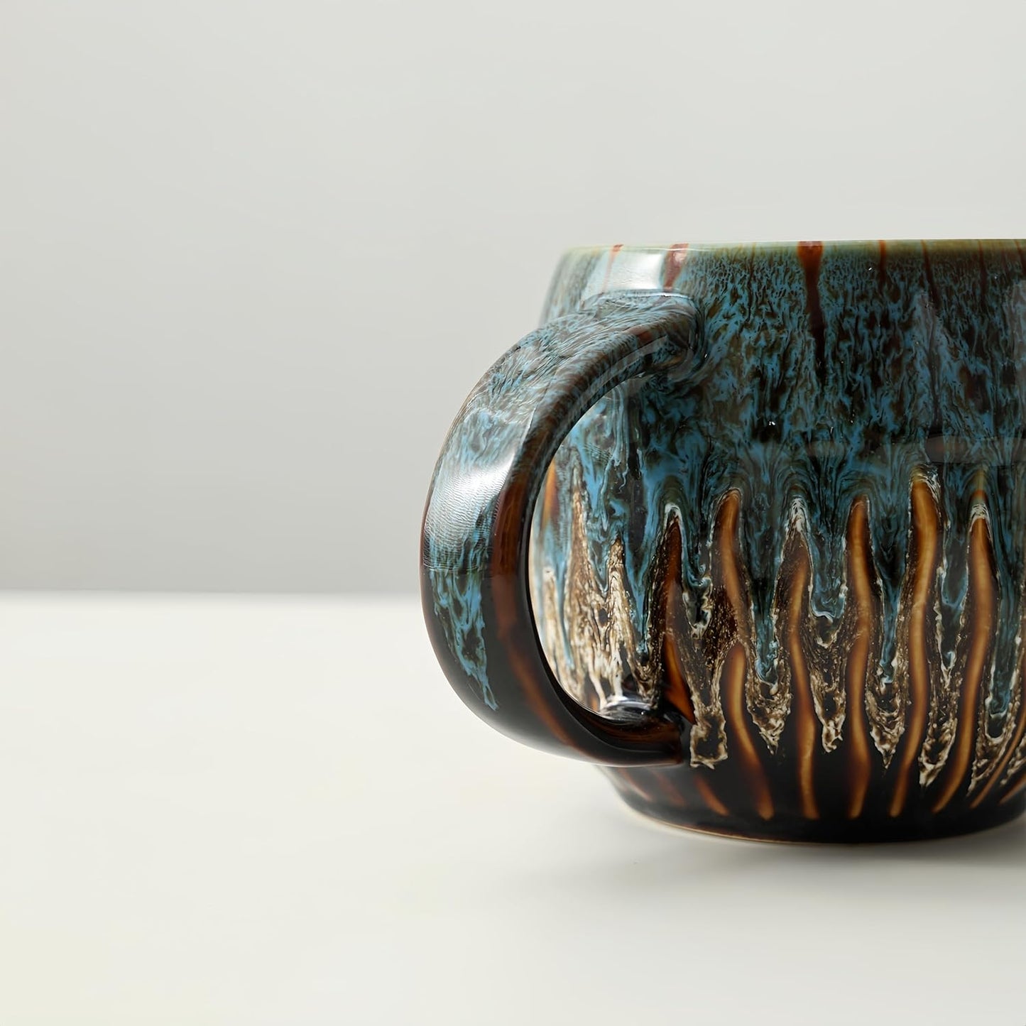 20oz Raku Glaze Coffee Mug - Unique Handcrafted Look Ceramic Cup, Large Tea Mug, Microwave & Dishwasher Safe (blue)