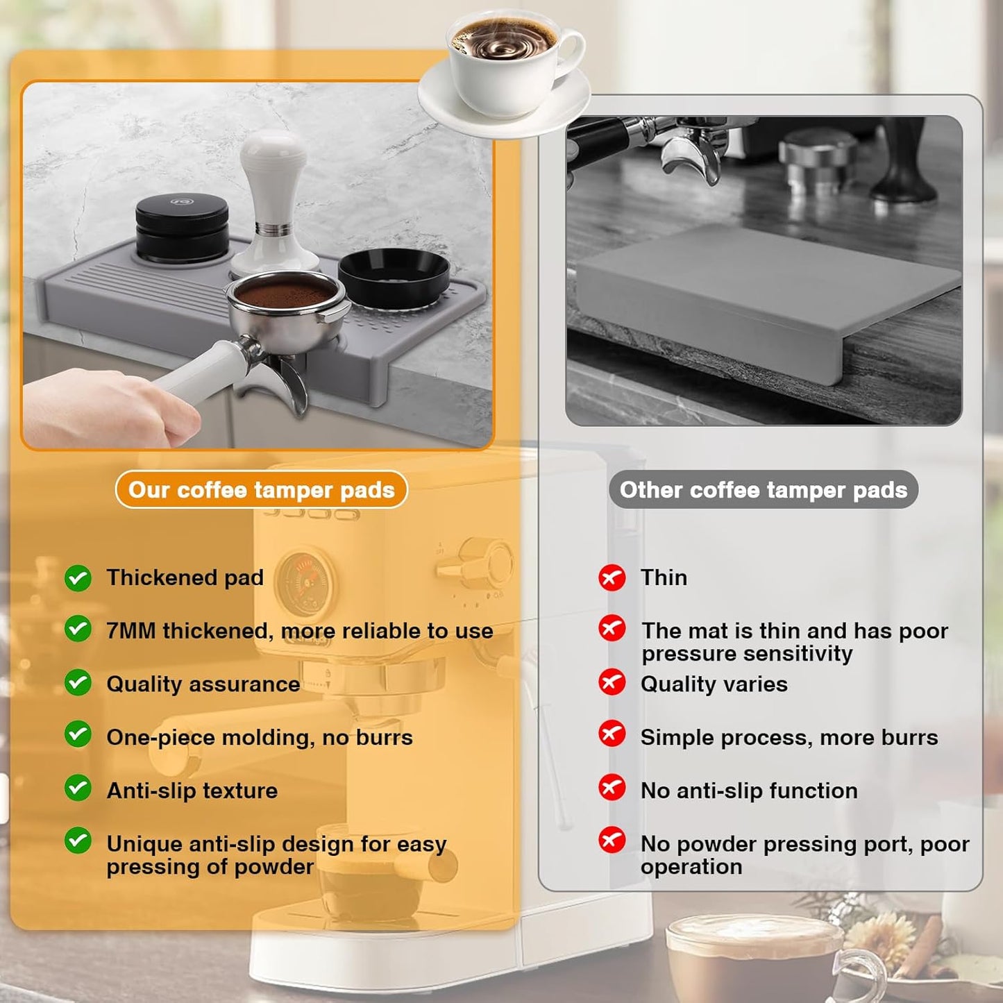 Espresso Tamping Mat, Coffee Tamper Mat, 10.4×5.6 In Silicone Coffee Matt for Counter, Espresso Machine Accessories, Waterproof and Heat Resistant Tamp Mats for Espresso Coffee Station(Grey)