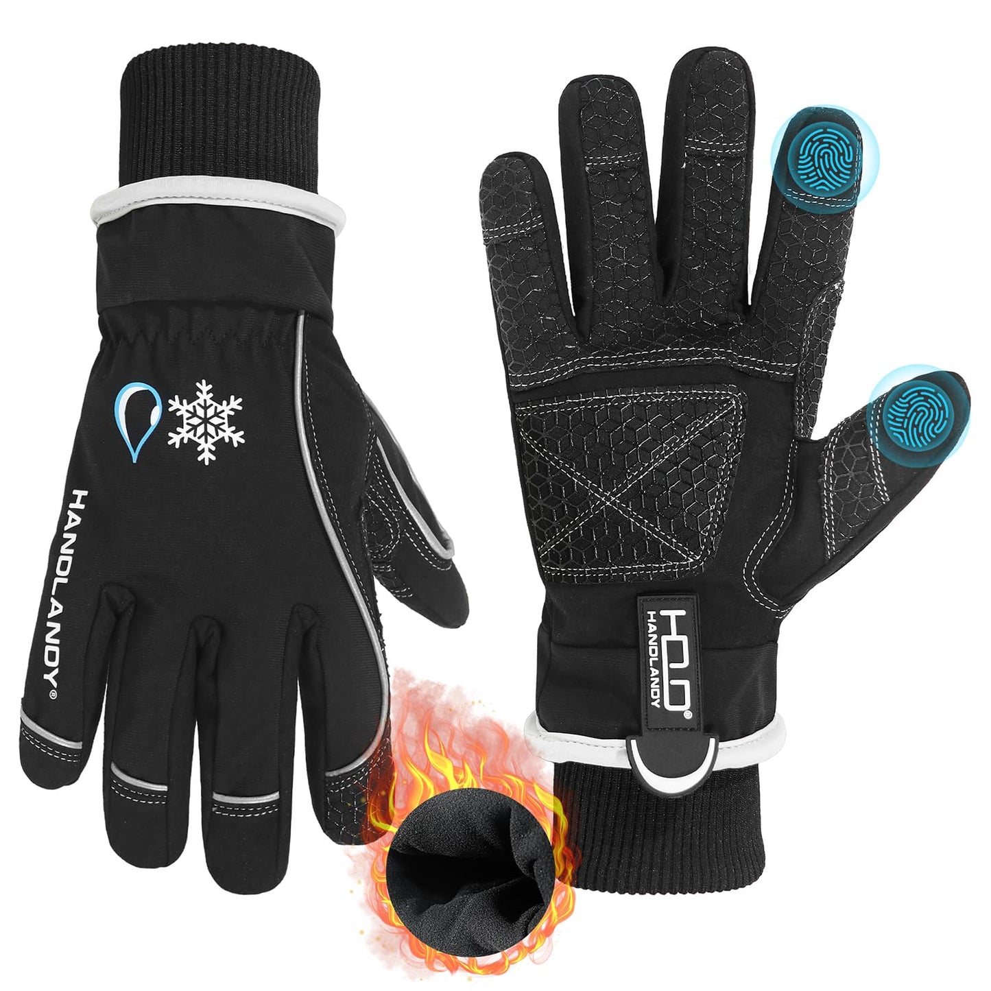HANDLANDY Waterproof Insulated Work Gloves, 3M Thinsulate Thermal Winter Gloves for Men Women Touch Screen, Warm Ski Snowboard Cold Weather Gloves (Black, Medium)