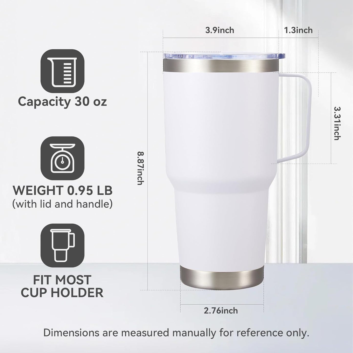 30 oz Tumbler with Handle and Lid, Stainless Steel Tumblers Bulk Double Wall Vacuum Insulated Travel Mug Leak Proof Cup Keep Drinks Cold and Hot White, 12 Pack