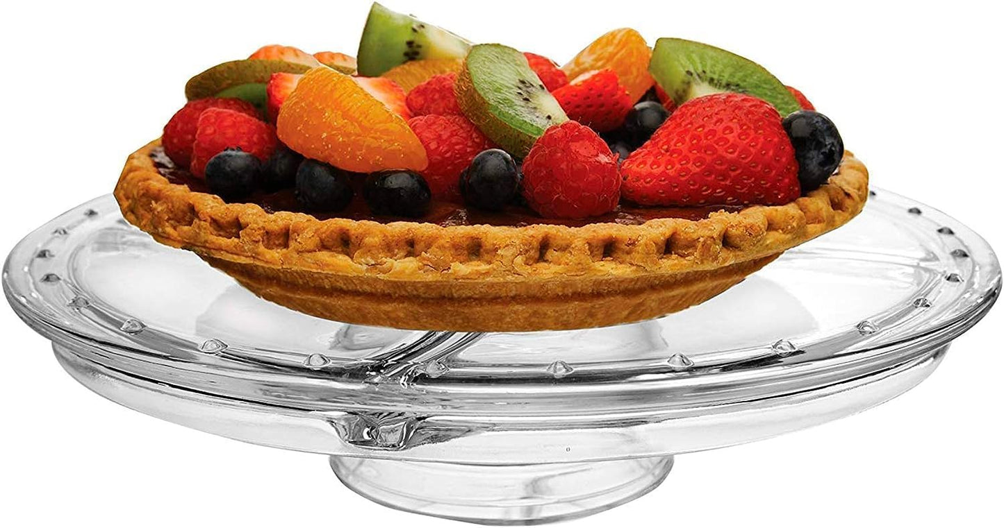 JOEY'Z Extra Large (12") 6 in 1 Acrylic Cake Stand with Dome Lid Multifunctional Serving Platter and Plate, Salad Bowl/Veggie Platter/Punch Bowl/Desert Platter/Chips & Dip - BPA Free