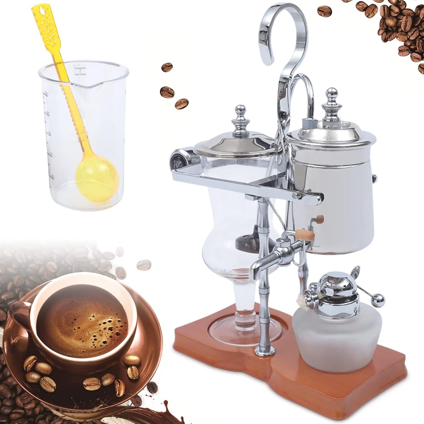 Family Balance Siphon Syphon Coffee Maker Siphon Brewer, Elegant Retro-Style Design Sliver (Sliver)