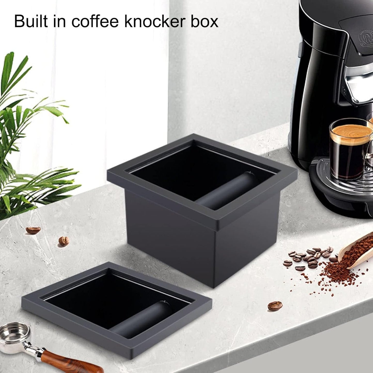 Espresso Coffee Ground Knock Box Chute, Desktop Waste Bucket Stainless Steel Rubber Bottomless Espresso Chute Knocking Residue Box for Home Cafe Restaurant Countertop