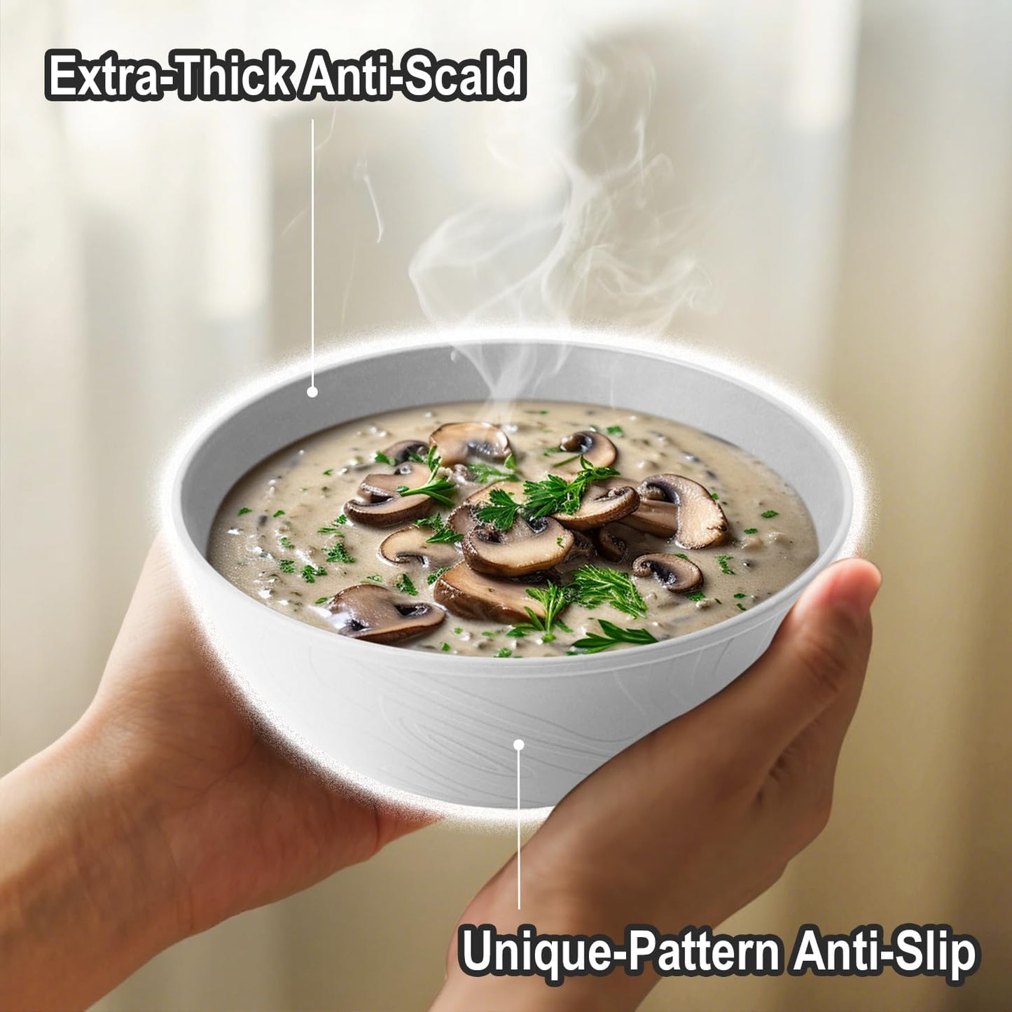 White Wheat Straw Bowls for Cereal and Salad,Alternative Plastic Bowls Set of 6,40oz Unbreakable Soup Bowls suitable for Kitchen,Party,Camping and R.V.