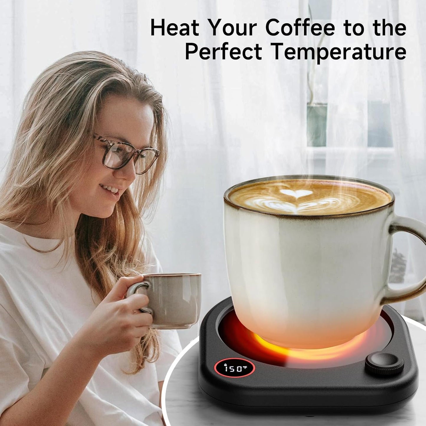 Coffee Mug Warmer for Desk, Electric Cup Heater for Tea Milk Beverages with Adjustable Temperature Display, Auto Shut Off Timer Mug Sensor, Candle Wax Heating Plate, Ideal Gift Accessory