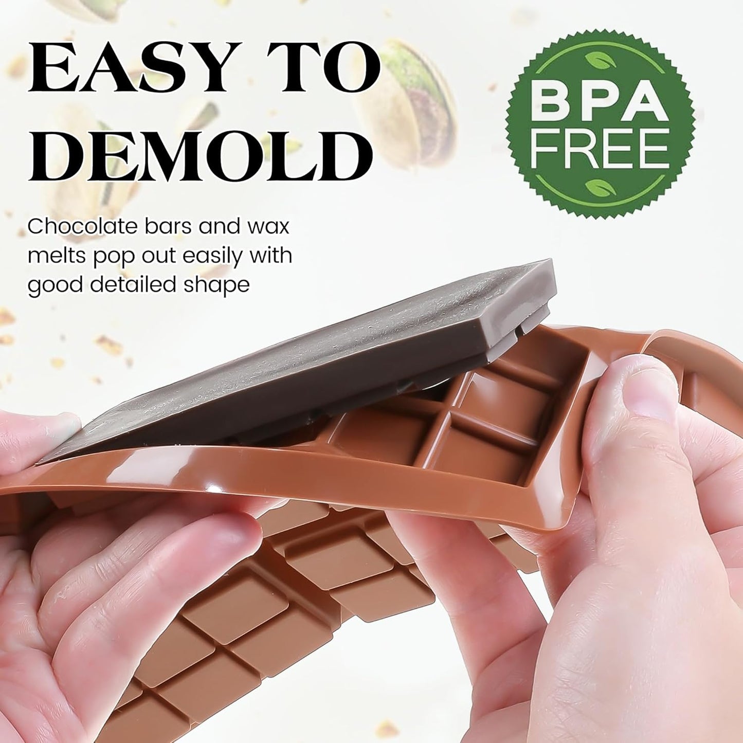 2 Pcs Chocolate Bar Mold Deep Dubai Stuffed Silicone Molds for Filling Knafeh Pistachio Chocolate Bar and Wax Melts Rectangle Thick Candy Bar Molds Break Apart (10 Snap）