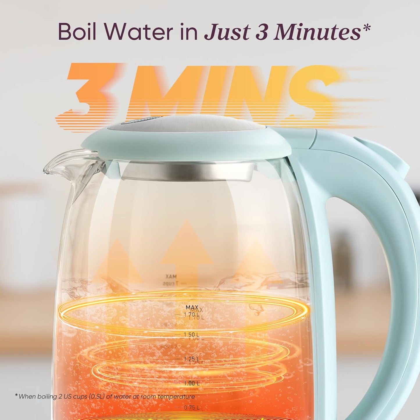 Cosori Electric Kettle, No Plastic Filter & Spout, Tea Kettle & Hot Water Boiler For Coffee & Tea, Water Heater & Teapot, Automatic Shut Off, Borosilicate glass, Green, 1.7L/1500W