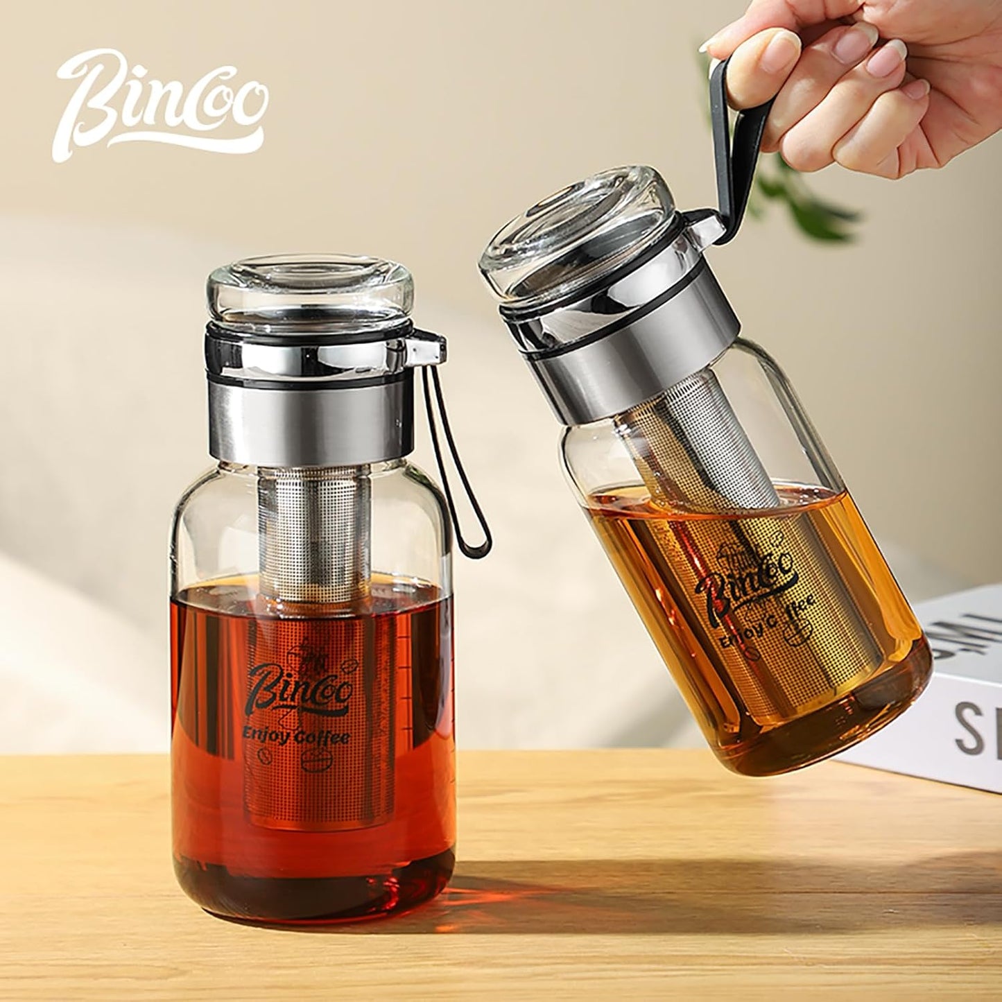 Glass Cold Brew Coffee Maker with Extended Fine Mesh Filter, Tea Infuser Bottle Iced Coffee Maker with Thick Borosilicate Glas