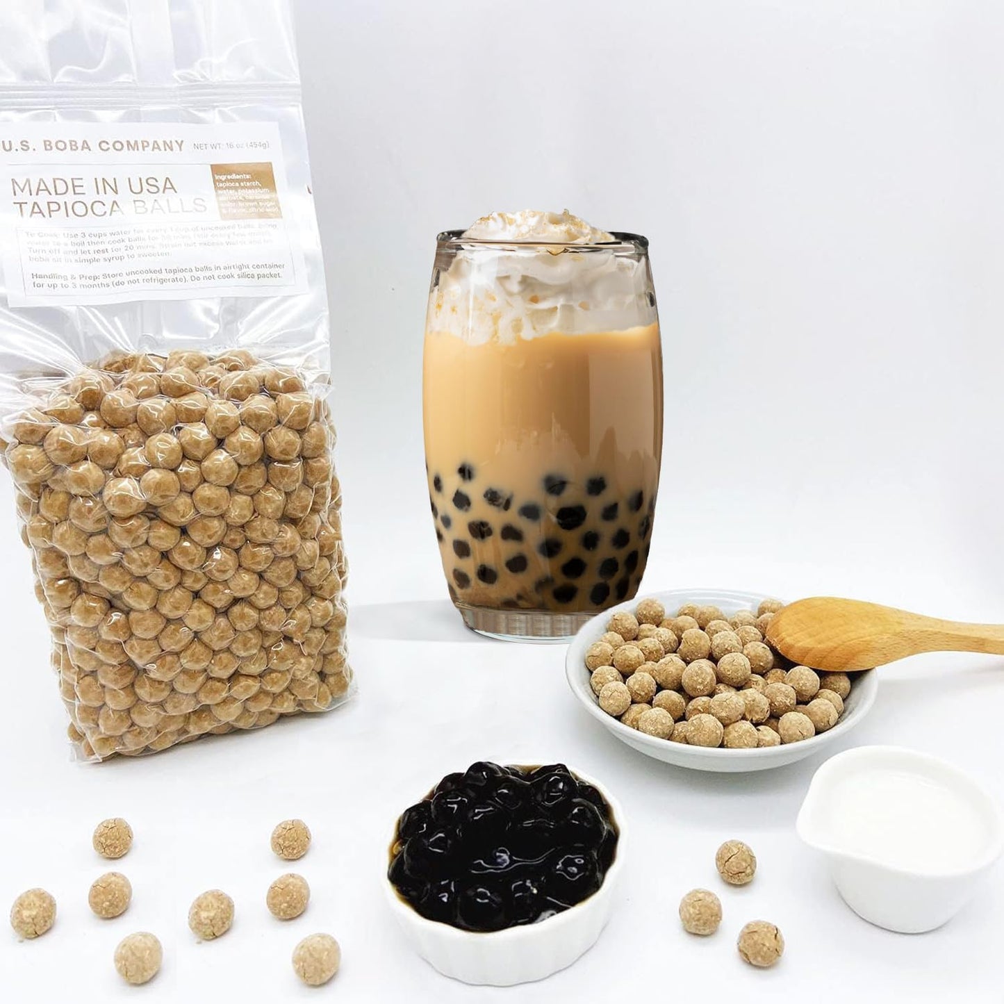 US Boba Co Unsweetened Tapioca Pearl, Easy to Cook, Tapioca Boba Balls for Tea Milk, Coffee & Dessert Topping, Fresh Made in USA, Brown Sugar Flavor, 1 Pound (Pack of 6)