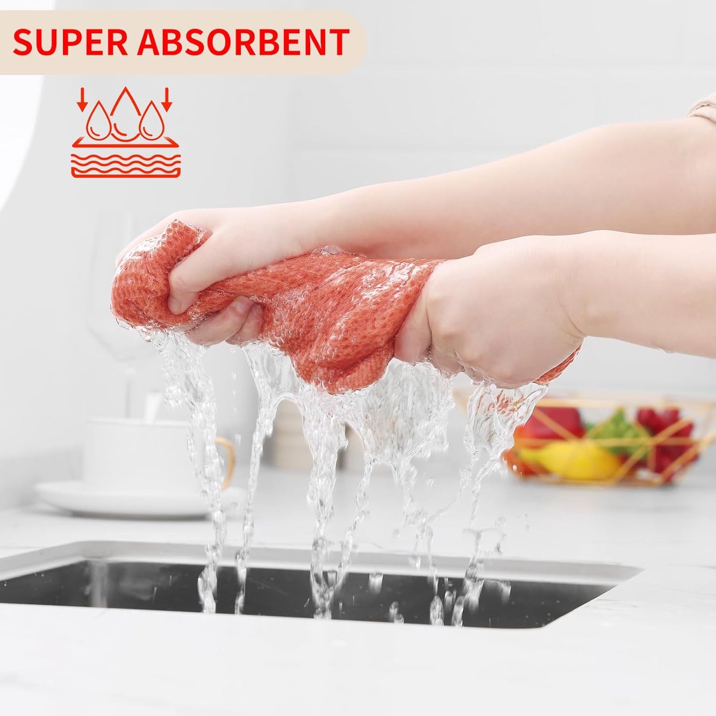 Kitinjoy 100% Cotton Waffle Weave Kitchen Towels, 8-Pack Super Soft and Absorbent Dish Towels for Drying Dishes, Kitchen Hand Towels, 13 in x 28 in, Coral