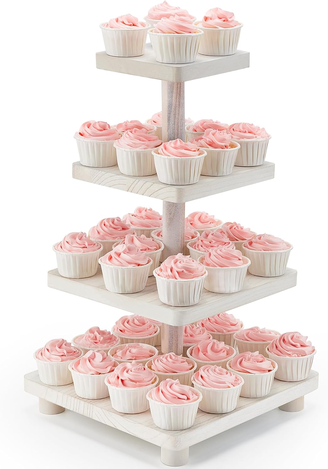4 Tier Cupcake Stand,Wood Cake Stand with Tiered Tray Decor,Rustic Cake Stand,Cupcake Display for Home Tea Party, Birthday, Wedding, Farmhouse Decor,Woodland Baby Shower…